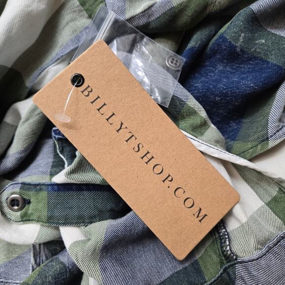 NWT Billy T Mabry Chambray Button Down Top Blue Green Plaid Size Large - Picture 3 of 7